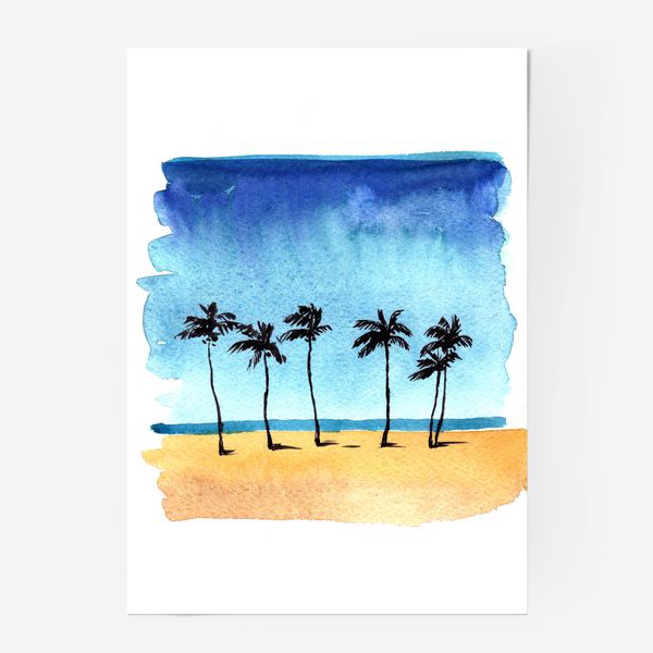 Постер «акварель пляж с пальмами»