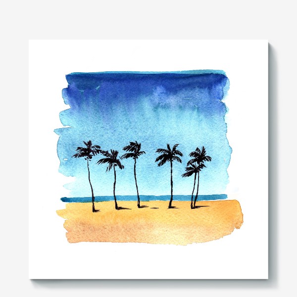 Холст «акварель пляж с пальмами»
