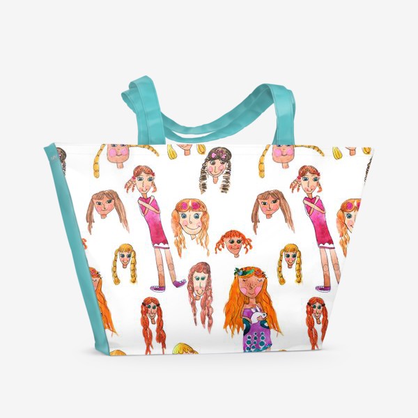 Пляжная сумка «Паттерн с девушками, рисунок в детском стиле»
