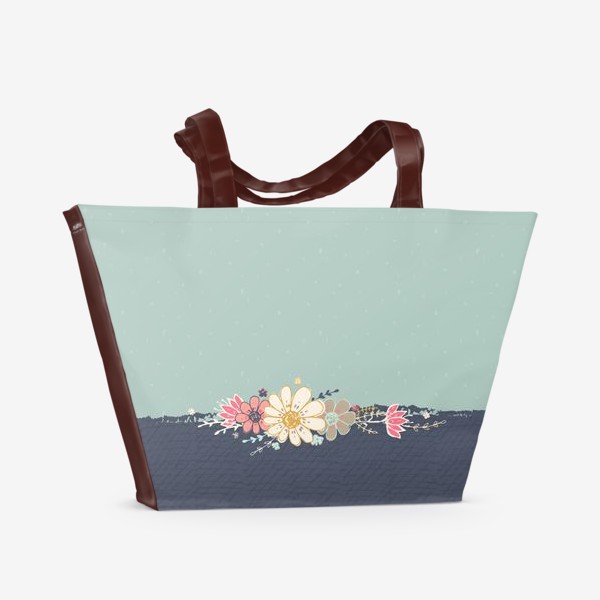 Пляжная сумка «Цветы на синем с голубым фоне»
