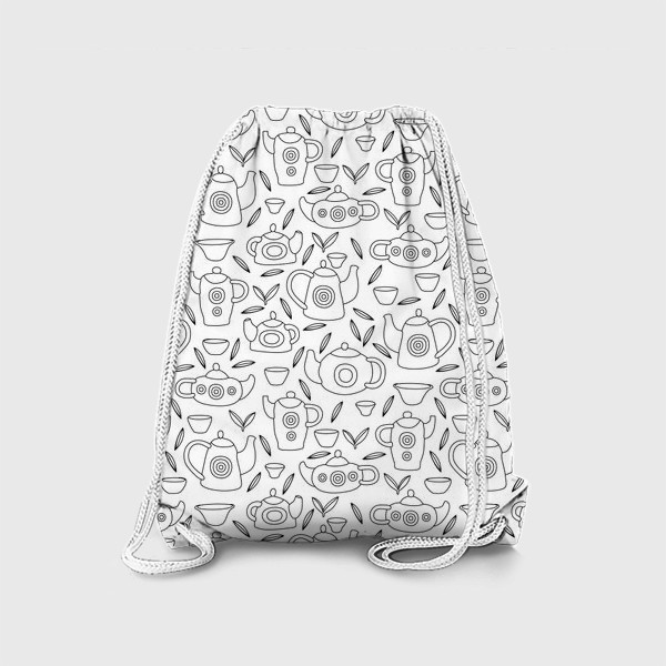 Рюкзак «черно-белая текстура с чайниками и цветочками»