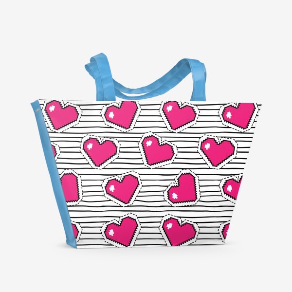 Пляжная сумка «Пиксельные розовые сердечки»