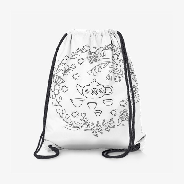 Рюкзак «черно-белая цветочная рамка с чайником»