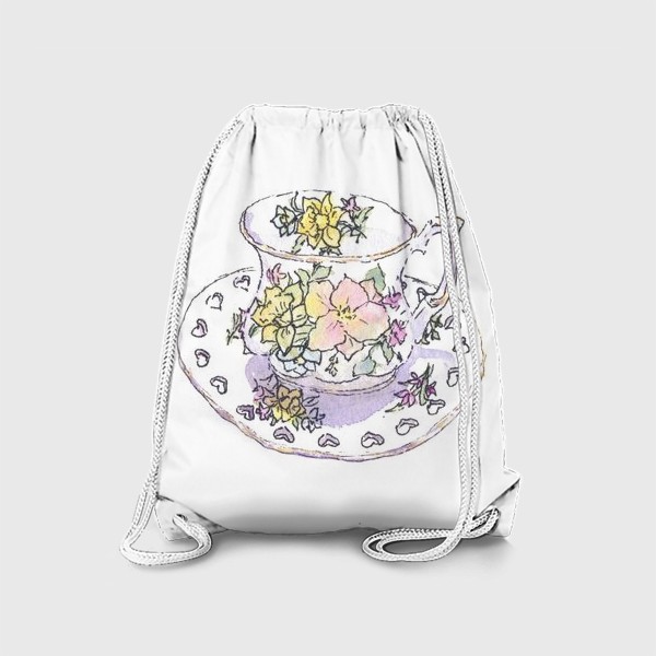Рюкзак &laquo;Фарфоровая чашка с цветочным узором. Чайная кружка. Цветы, акварельный скетч&raquo;