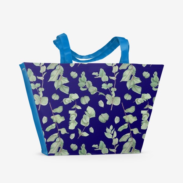Пляжная сумка «Веточки эвкалипта на темно-синем фоне»