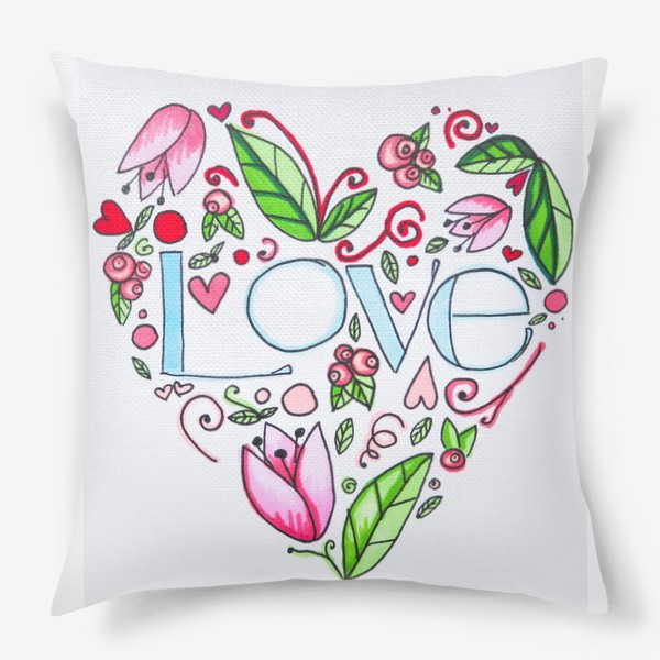 Подушка «Любовь, листики и цветочки»