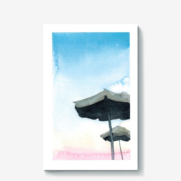 Холст «Зонтики на фоне закатного неба, акварель»