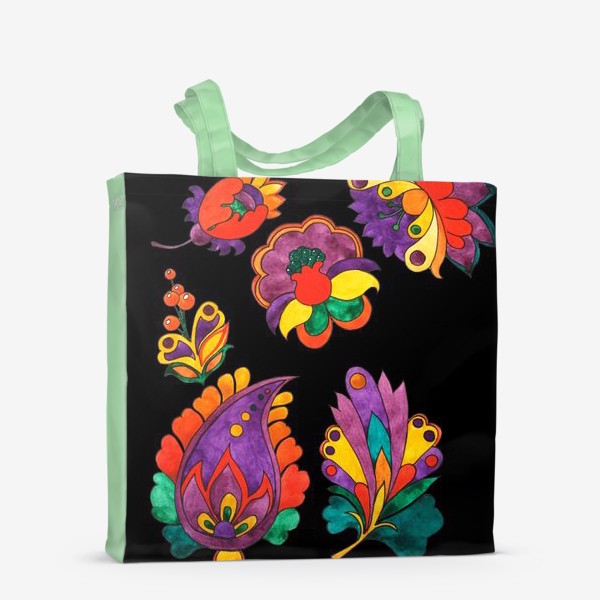 Сумка-шоппер «Яркие цветы на черном»