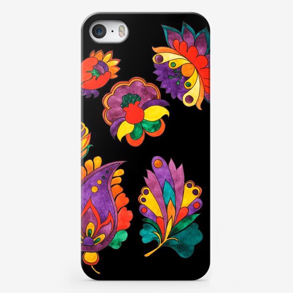 Чехол iPhone «Яркие цветы на черном»