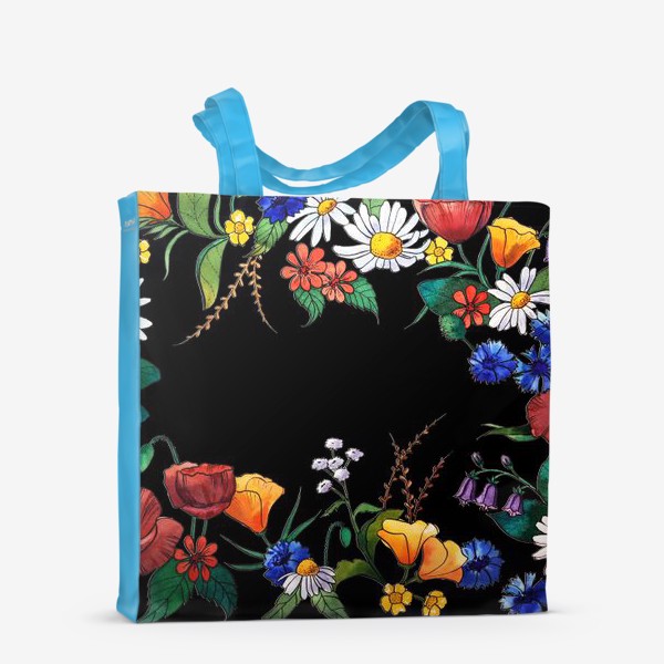 Сумка-шоппер «Полевые цветы на черном фоне»