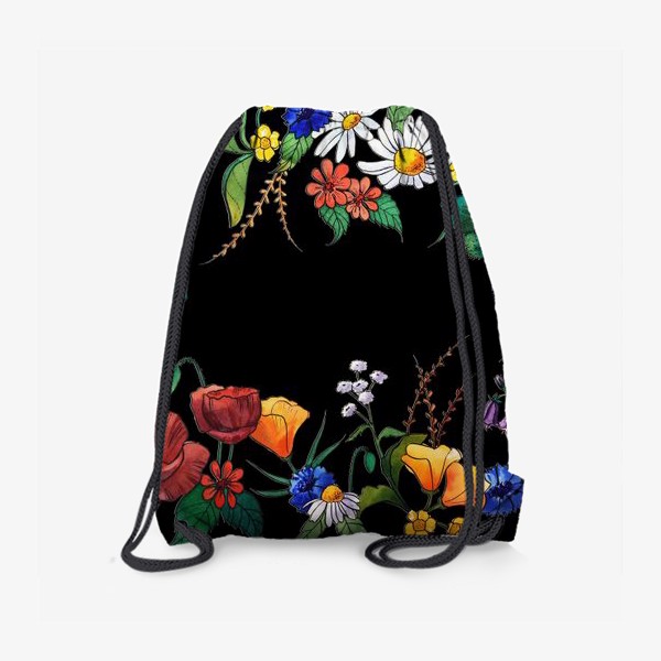 Рюкзак «Полевые цветы на черном фоне»