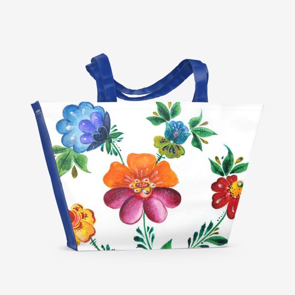 Пляжная сумка &laquo;Цветы в русском-народном стиле&raquo;