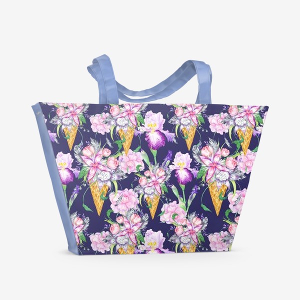 Пляжная сумка «Паттерн с мороженым, цветами и перьями»