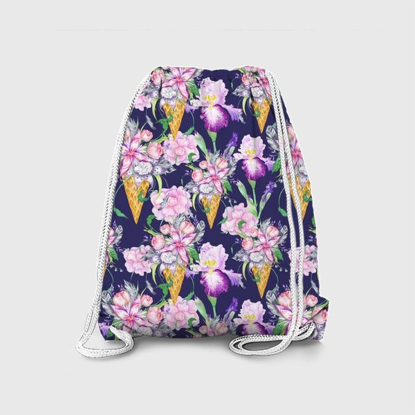 Рюкзак «Паттерн с мороженым, цветами и перьями»