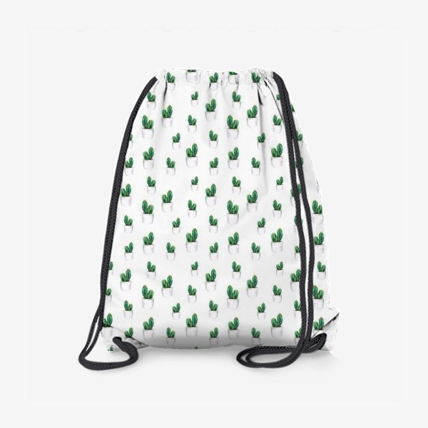Рюкзак «Акварельные кактусы на белом фоне в горшочках»