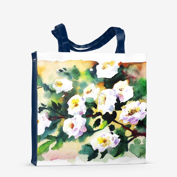 Сумка-шоппер «Акварель цветы, яблоня, белые розы»