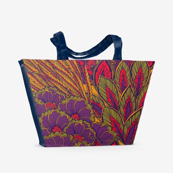 Пляжная сумка &laquo;Паттерн из осенних цветов и листьев в восточном стиле&raquo;