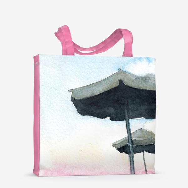 Сумка-шоппер «Зонтики на фоне закатного неба, акварель»