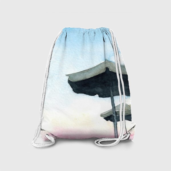 Рюкзак «Зонтики на фоне закатного неба, акварель»