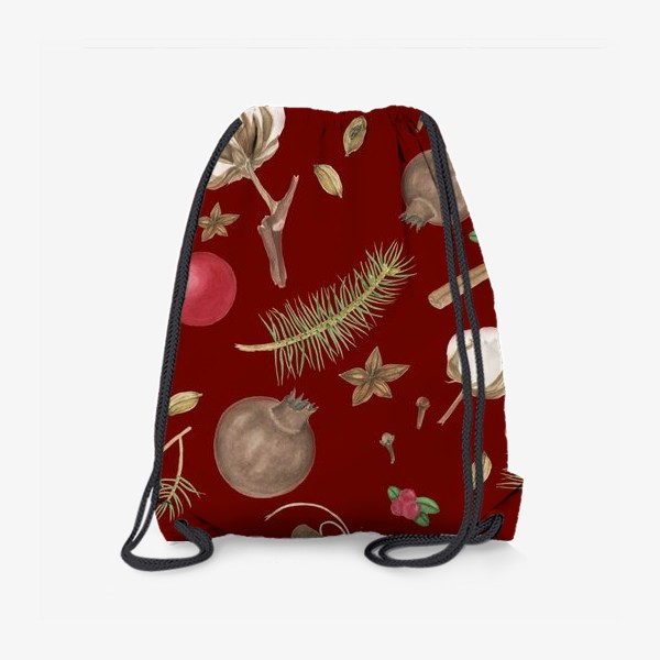 Рюкзак «Сухоцветы и еловые веточки на красном фоне»