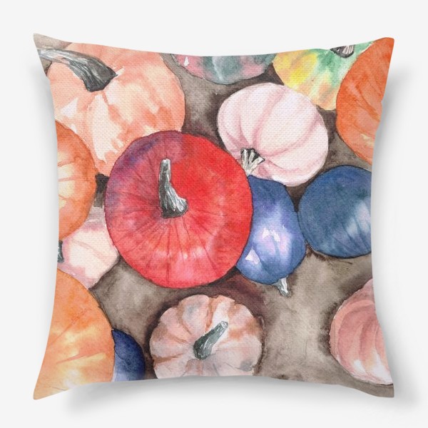 Подушка «акварельные осенние тыквы»