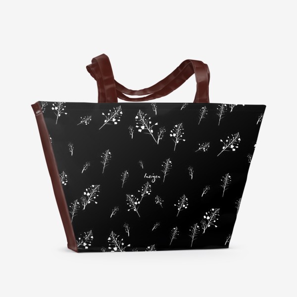 Пляжная сумка «Цветы (черно-белый паттерн)»