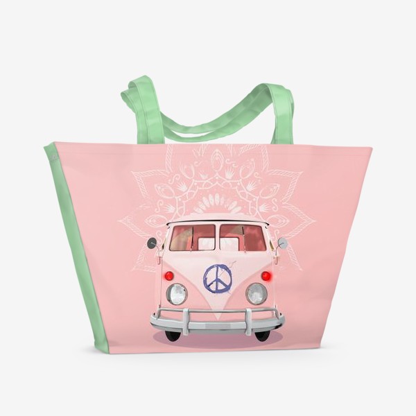 Пляжная сумка «Розовый Хиппи Автобус»