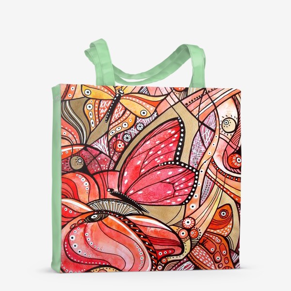 Сумка-шоппер «Красные цветы и бабочки»