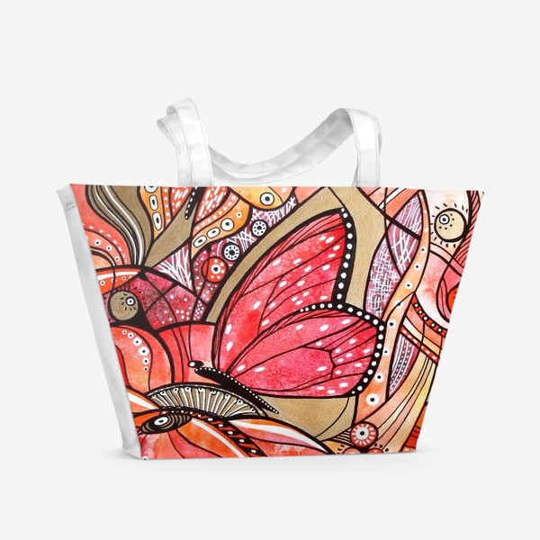 Пляжная сумка &laquo;Красные цветы и бабочки&raquo;