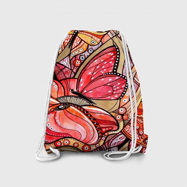 Рюкзак «Красные цветы и бабочки»