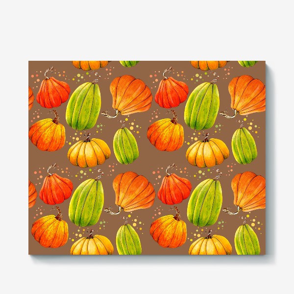 Холст «Halloween, Pumpkin pattern, Autumn background»