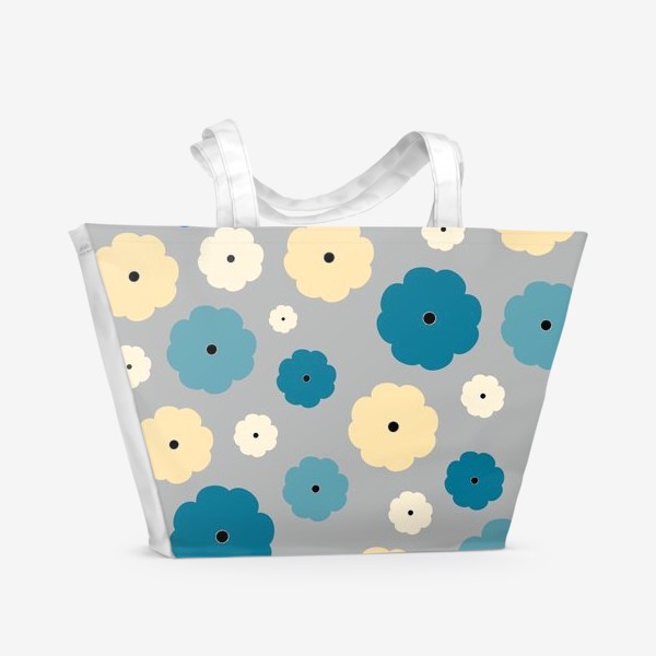 Пляжная сумка «Цветочки на сером фоне»