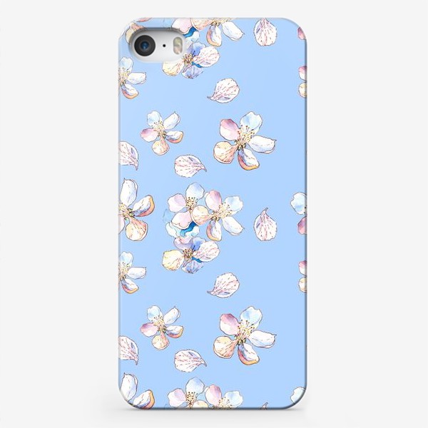 Чехол iPhone «Нежный цветочный паттерн Цветы яблони на голубом фоне»