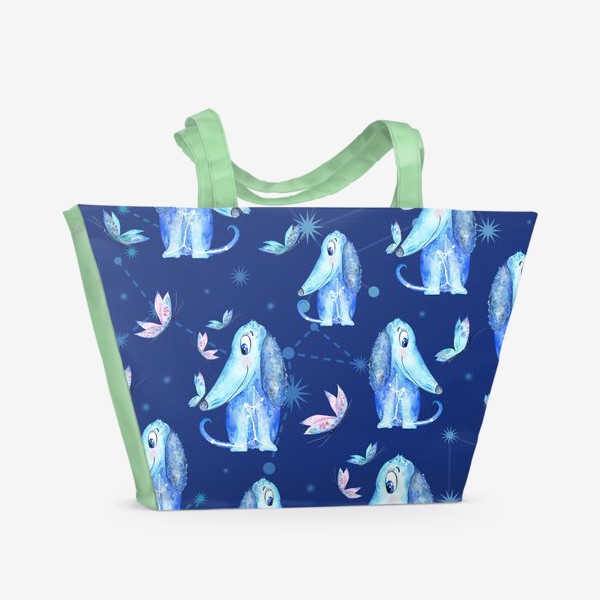 Пляжная сумка «Паттерн с голубыми собаками»