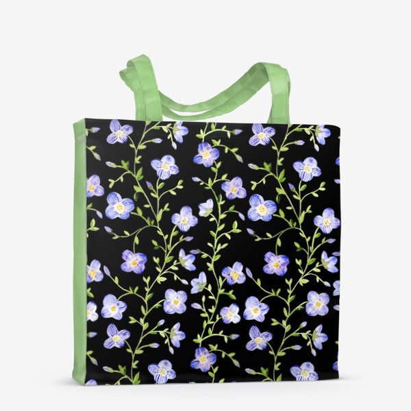 Сумка-шоппер «Паттерн Нежные цветы на черном фоне»