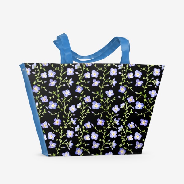 Пляжная сумка «Паттерн Нежные цветы на черном фоне»