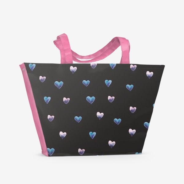 Пляжная сумка «Сердечки на черном фоне»