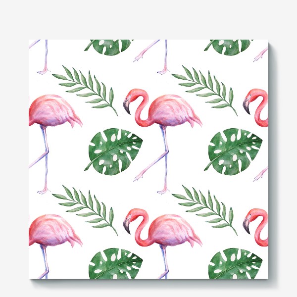Холст «Тропики с розовым фламинго. Паттерн»