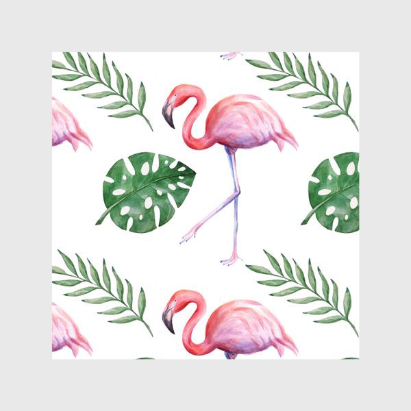 Шторы «Тропики с розовым фламинго. Паттерн»