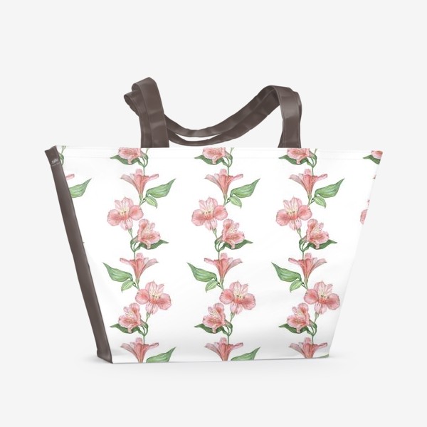 Пляжная сумка &laquo;Паттерн - цветочки альстромерии&raquo;