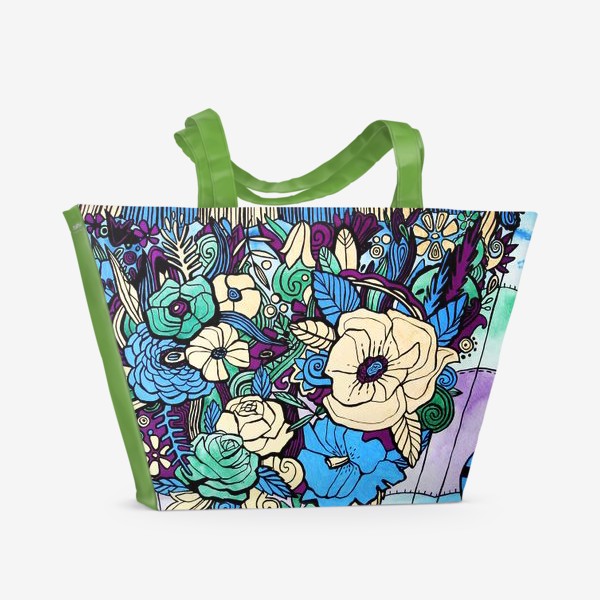 Пляжная сумка «Воздушный шар. Цветы. Акварель»