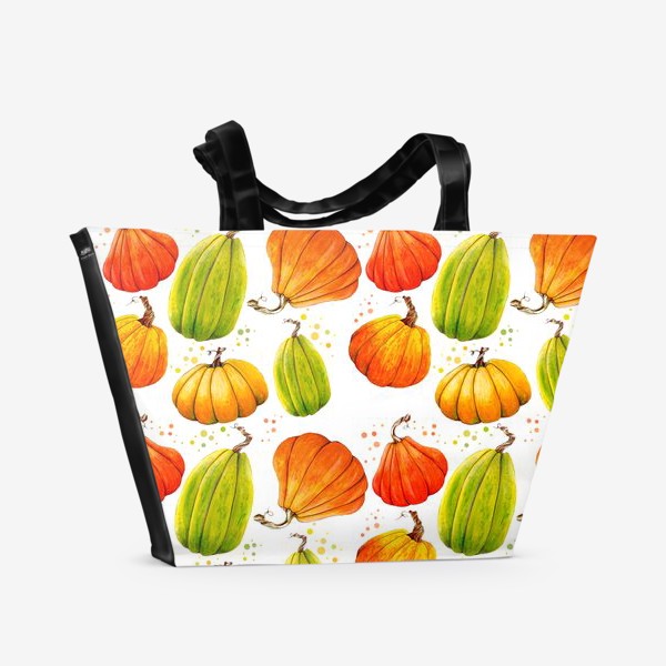 Пляжная сумка «Halloween, Pumpkin pattern, Autumn background»