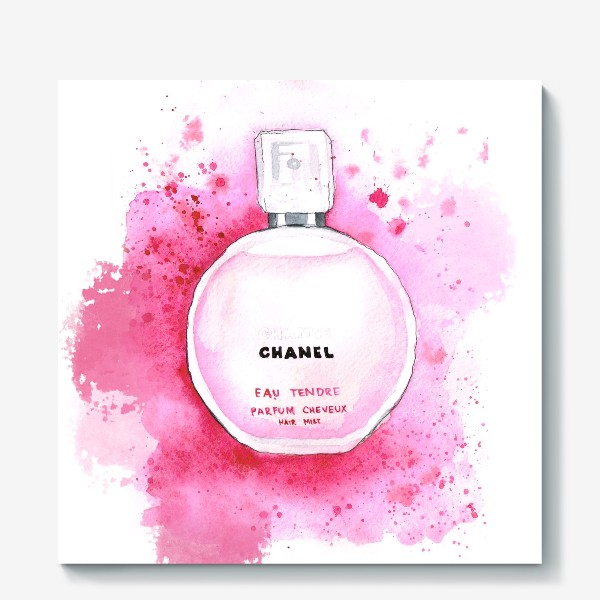 Холст «Акварельные духи Chanel Chance (Шанель Шанс) на розовом фоне»