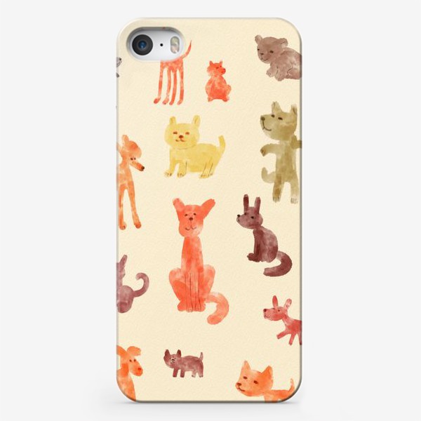 Чехол iPhone «Веселые акварельные собачки»