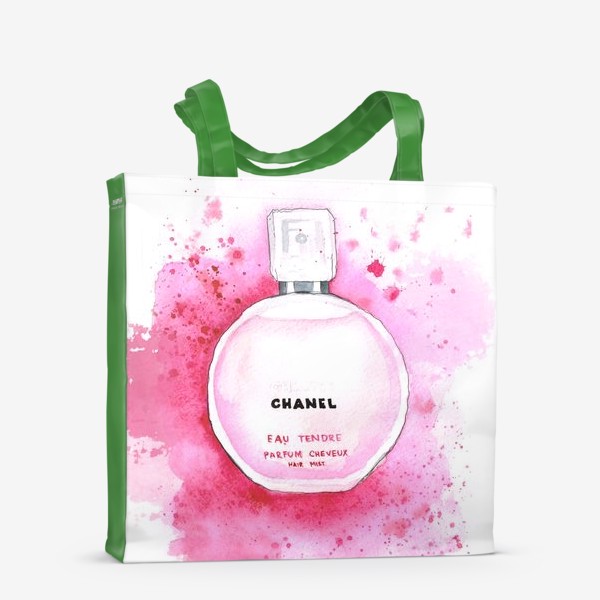 Сумка-шоппер «Акварельные духи Chanel Chance (Шанель Шанс) на розовом фоне»