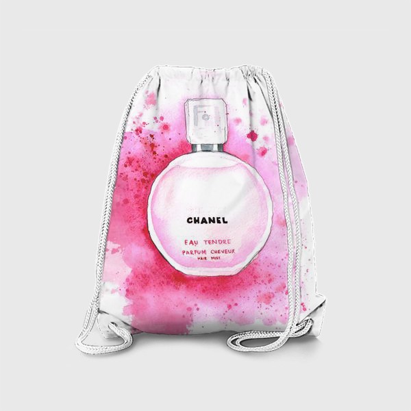 Рюкзак «Акварельные духи Chanel Chance (Шанель Шанс) на розовом фоне»