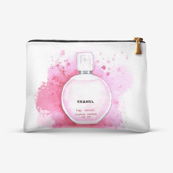 Косметичка «Акварельные духи Chanel Chance (Шанель Шанс) на розовом фоне»