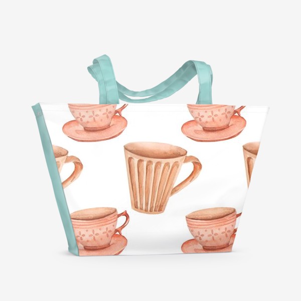 Пляжная сумка «чашки бокалы чай кофе паттерн»