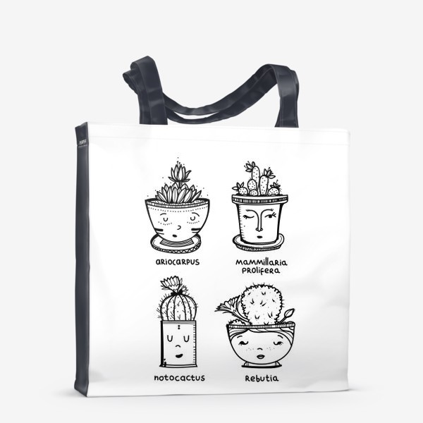 Сумка-шоппер «Виды кактусов в мультяшном стиле»