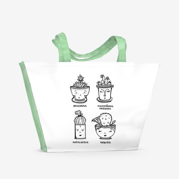 Пляжная сумка «Виды кактусов в мультяшном стиле»